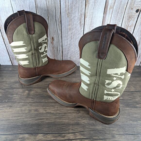 Rebel Durango Brown Army Green USA Print Western Boots Men's Sz 10 M (VGC) - Picture 5 of 10
